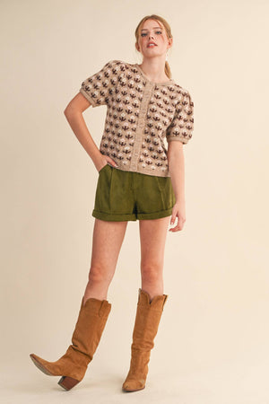 FLORAL SHORT SLEEVE SWEATER CARDIGAN MSW11259-Blue Hand Home