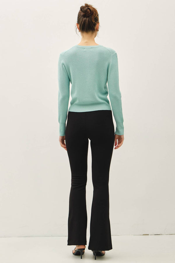 Ribbed Crewneck Cardigan-Blue Hand Home