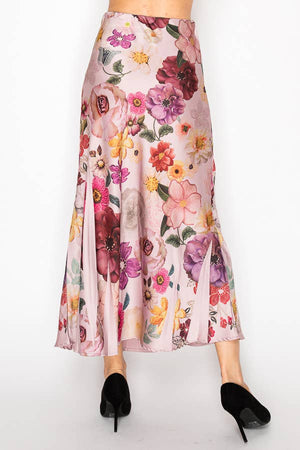 Silky Satin Midi Skirt With Effortless Flow 4893DR-PURPLE FL-Blue Hand Home