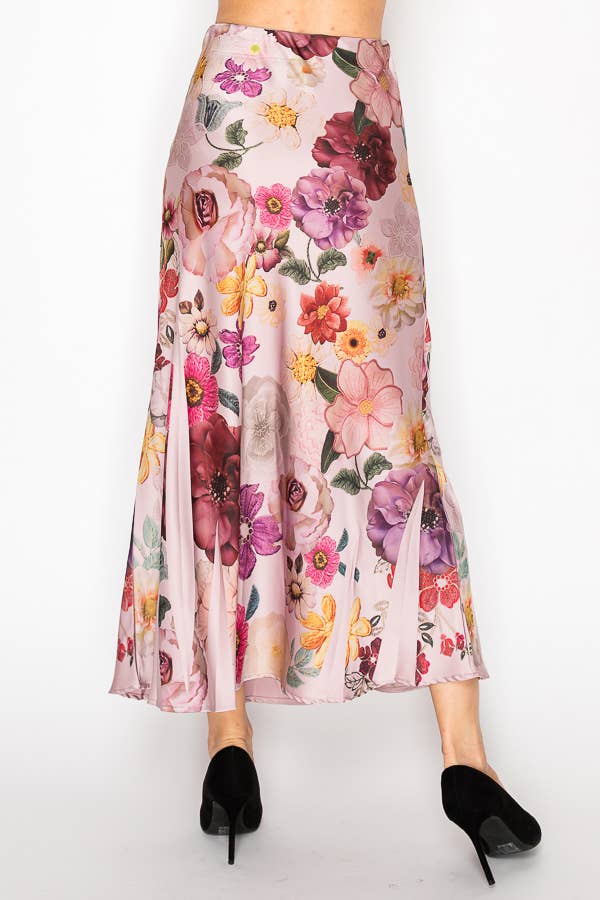 Silky Satin Midi Skirt With Effortless Flow 4893DR-PURPLE FL-Blue Hand Home