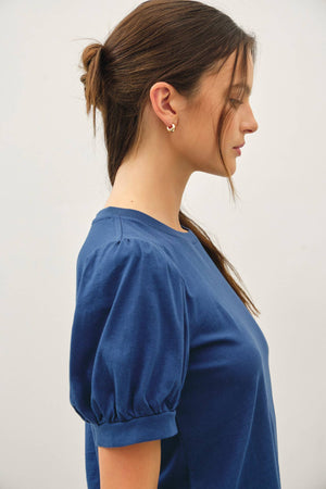 COTTON JERSEY PUFF SLEEVE T-SHIRTS-Blue Hand Home