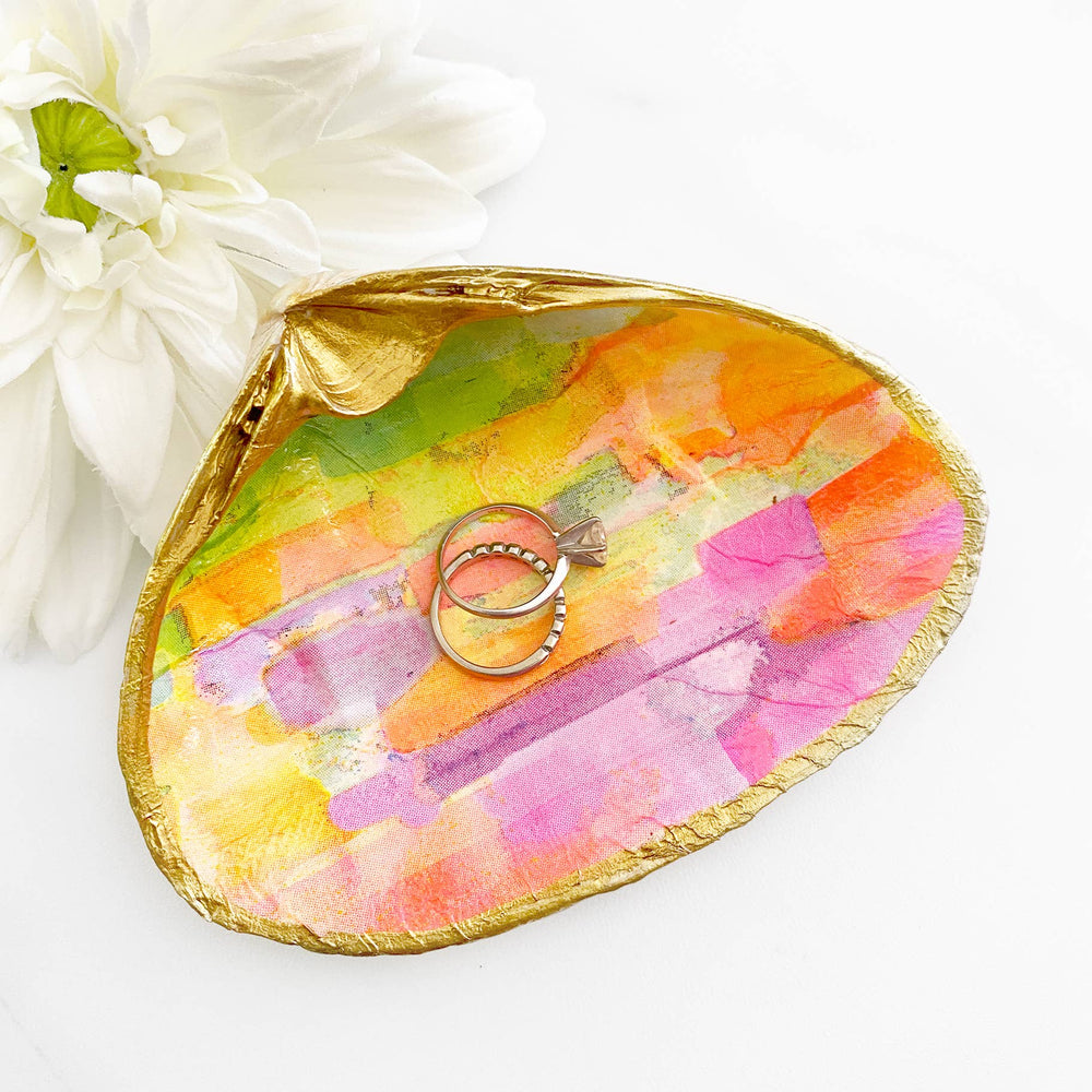 Colorful Paint Strokes Decoupage Clam Shell-Blue Hand Home