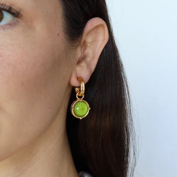 Double-Rim Gem Charm Hoop Earrings - 24K Gold Plated-Blue Hand Home