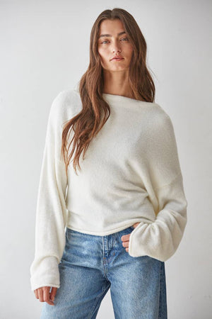 W1542 | Knit Sweater Boat Neck Long Sleeve Pullover Top