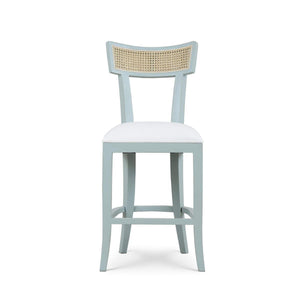 Bramble Beatrice Counter Stool in Vintage Moss Green w/ Arctic White Performance Fabric & Rattan Natural on Back-Bramble-Blue Hand Home