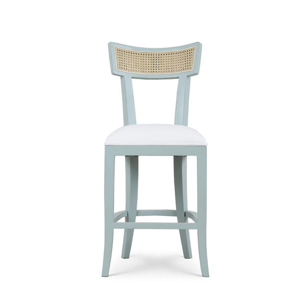 Bramble Beatrice Counter Stool in Vintage Moss Green w/ Arctic White Performance Fabric & Rattan Natural on Back-Bramble-Blue Hand Home