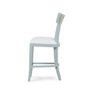Bramble Beatrice Counter Stool in Vintage Moss Green w/ Arctic White Performance Fabric & Rattan Natural on Back-Bramble-Blue Hand Home