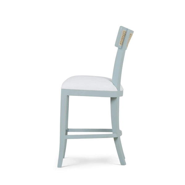 Bramble Beatrice Counter Stool in Vintage Moss Green w/ Arctic White Performance Fabric & Rattan Natural on Back-Bramble-Blue Hand Home