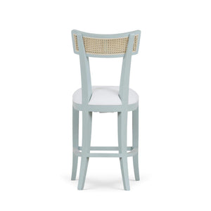 Bramble Beatrice Counter Stool in Vintage Moss Green w/ Arctic White Performance Fabric & Rattan Natural on Back-Bramble-Blue Hand Home