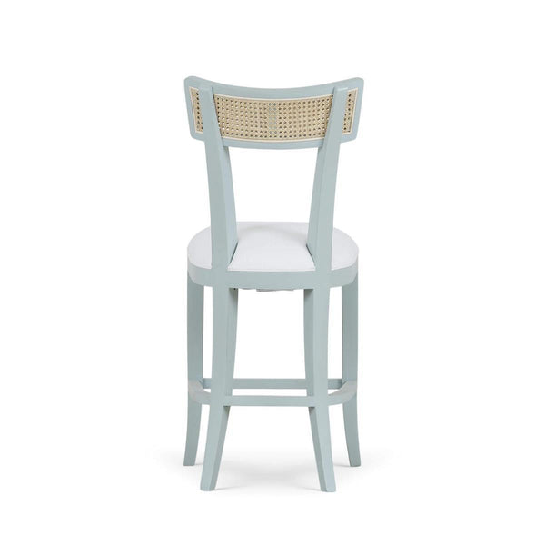 Bramble Beatrice Counter Stool in Vintage Moss Green w/ Arctic White Performance Fabric & Rattan Natural on Back-Bramble-Blue Hand Home