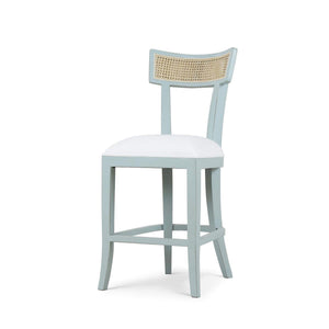 Bramble Beatrice Counter Stool in Vintage Moss Green w/ Arctic White Performance Fabric & Rattan Natural on Back-Bramble-Blue Hand Home