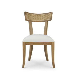 Bramble Beatrice Dining Chair In Fruitwood W/ Arctic White Performance Fabric & Rattan Natural On Back-Bramble-Blue Hand Home