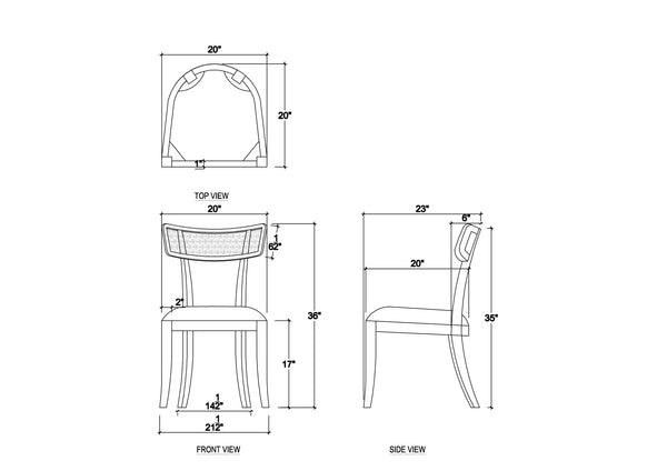 Bramble Beatrice Dining Chair In Fruitwood W/ Arctic White Performance Fabric & Rattan Natural On Back-Bramble-Blue Hand Home