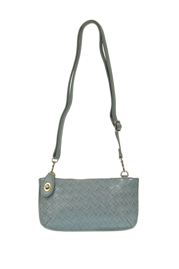 Faux Wide Woven Mini Crossbody Wristlet Clutch-Blue Hand Home
