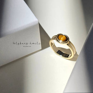 TIGER EYE OVAL SIGNET RING - R-F1387-Blue Hand Home