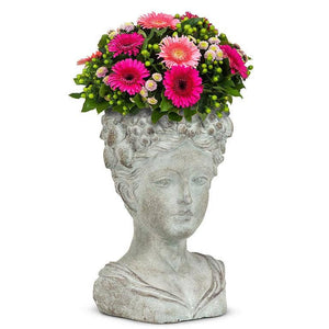 Woman w/Flower & Fruits Head Planter-Blue Hand Home