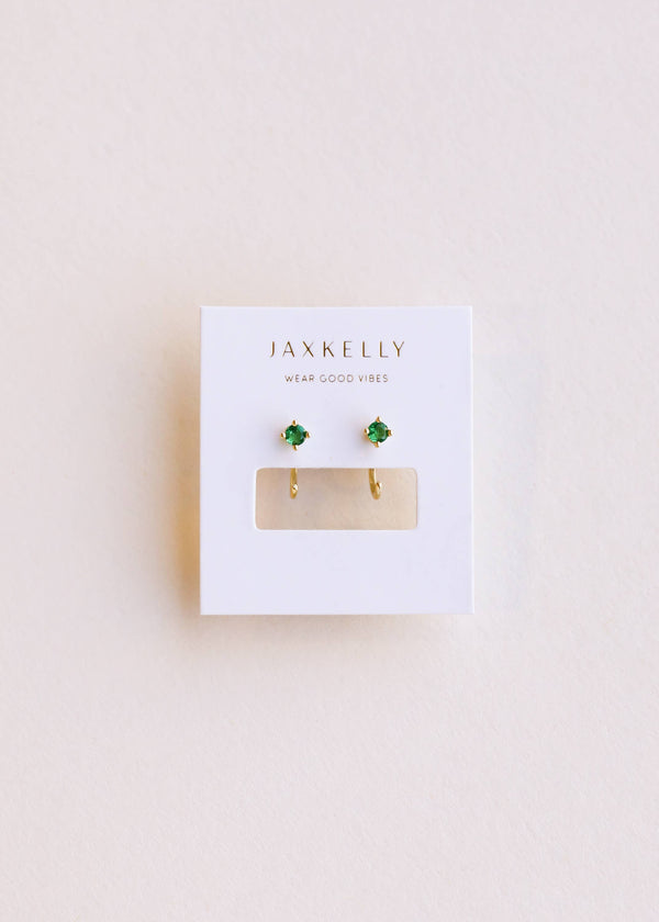 CZ Huggies - Emerald - Gold Earrings
