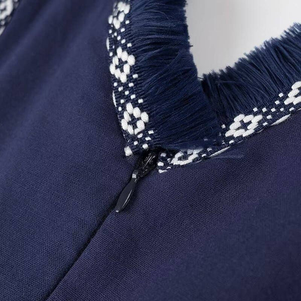 Stylish V-Neck Tassel Panels With Swing Maxi Dresses-Blue Hand Home