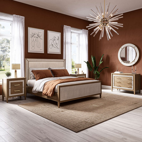 Belgravia Upholstered Bed w/ Rattan King-Blue Hand Home