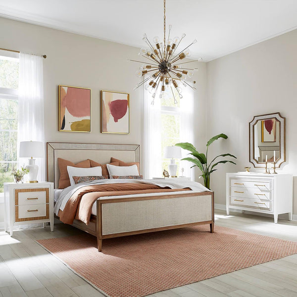 Belgravia Upholstered Bed w/ Rattan King-Blue Hand Home