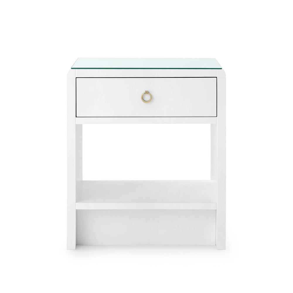 Benjamin 1-Drawer Side Table with Glass Top, White Pearl-Blue Hand Home
