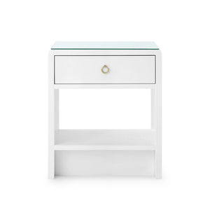 Benjamin 1-Drawer Side Table with Glass Top, White Pearl