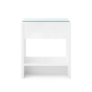 Benjamin 1-Drawer Side Table with Glass Top, White Pearl