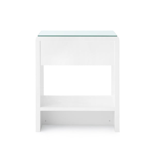 Benjamin 1-Drawer Side Table with Glass Top, White Pearl