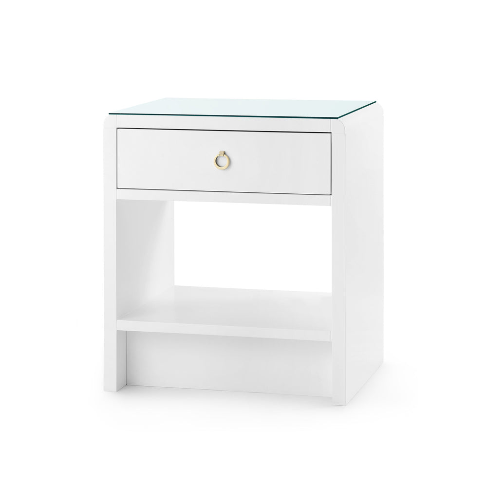 Benjamin 1-Drawer Side Table with Glass Top, White Pearl-Blue Hand Home