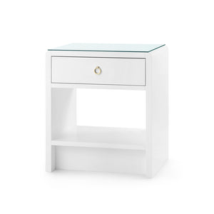 Benjamin 1-Drawer Side Table with Glass Top, White Pearl
