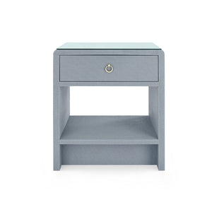 Benjamin Linen 1-Drawer Side Table with Glass Top, Winter Gray