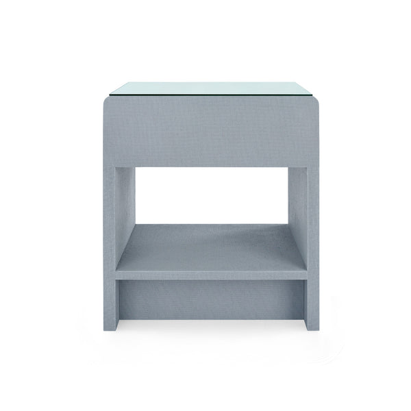 Benjamin Linen 1-Drawer Side Table with Glass Top, Winter Gray