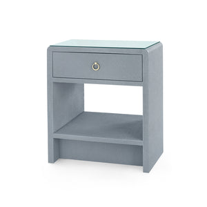 Benjamin 1-Drawer Side Table with Glass Top, White Pearl