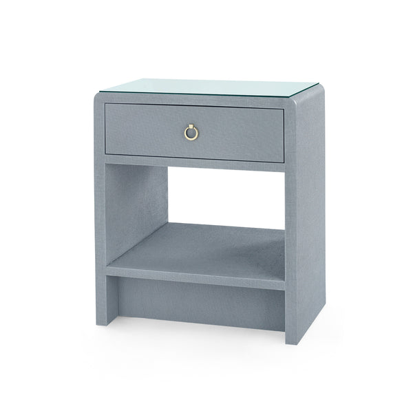 Benjamin 1-Drawer Side Table with Glass Top, White Pearl