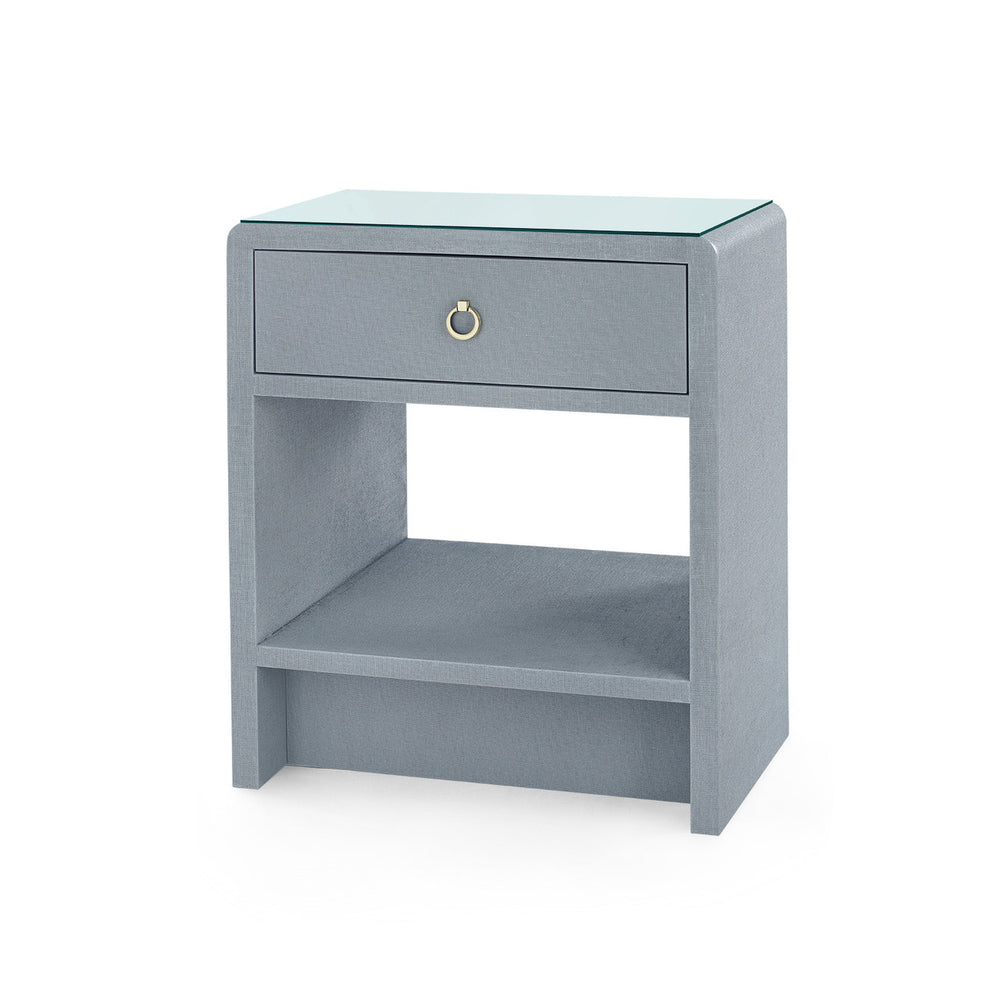 Benjamin Linen 1-Drawer Side Table with Glass Top, Winter Gray-Blue Hand Home