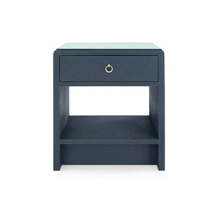 Benjamin Linen 1-Drawer Side Table with Glass Top, Blue Steel
