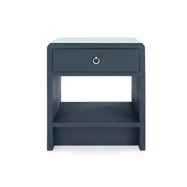 Benjamin Linen 1-Drawer Side Table with Glass Top, Blue Steel