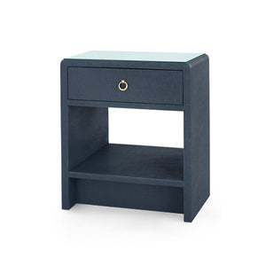 Benjamin Linen 1-Drawer Side Table with Glass Top, Blue Steel