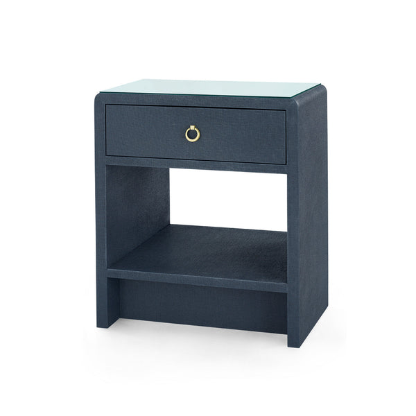 Benjamin Linen 1-Drawer Side Table with Glass Top, Blue Steel