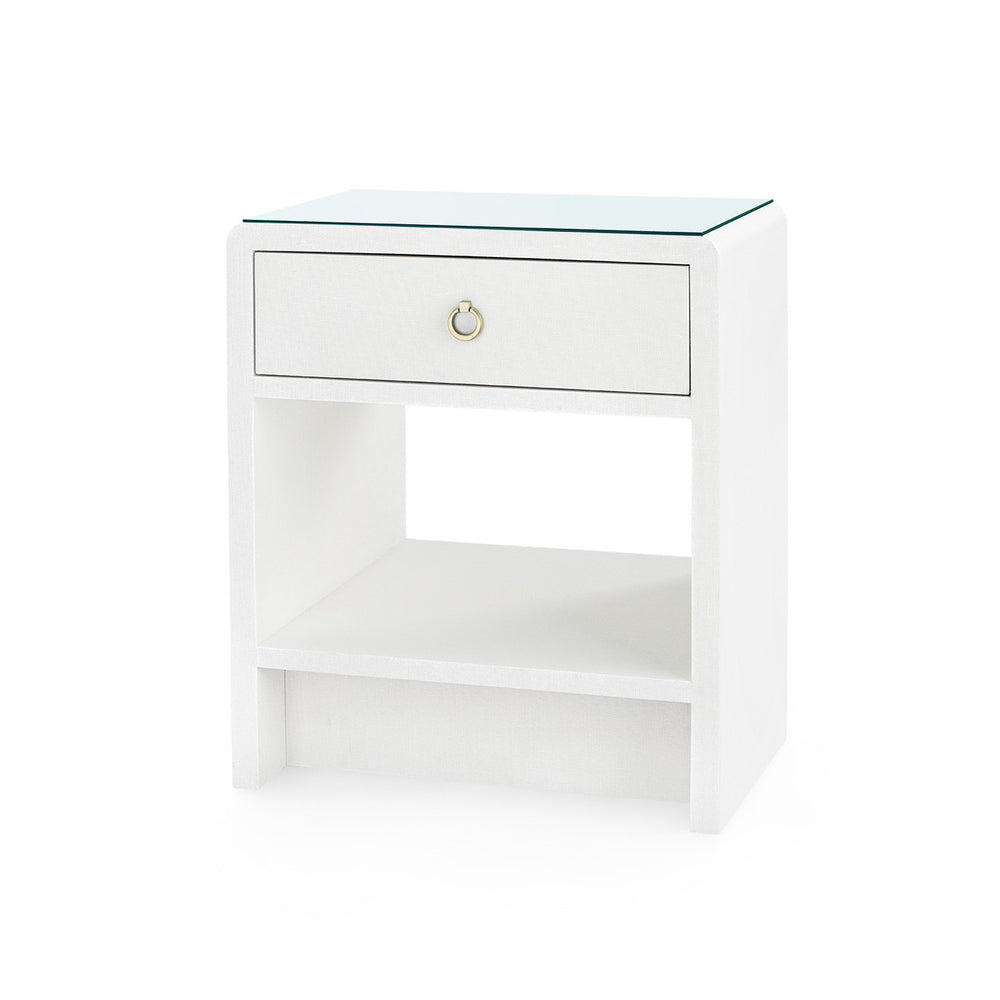 Benjamin Linen 1-Drawer Side Table with Glass Top, Chiffon White-Blue Hand Home
