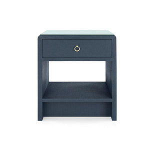 Benjamin Linen 1-Drawer Side Table with Glass Top, Blue Steel