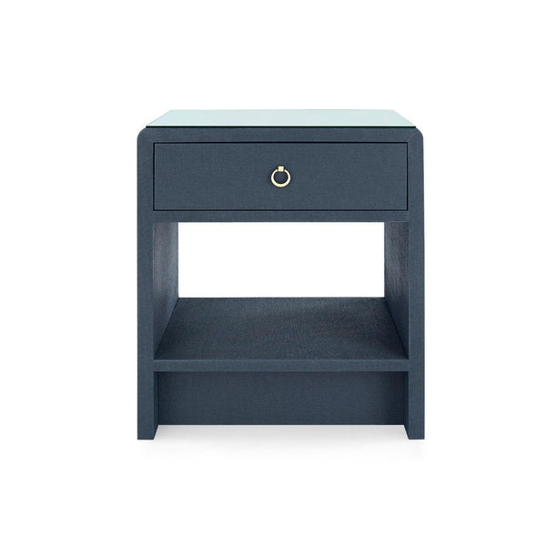 Benjamin Linen 1-Drawer Side Table with Glass Top, Blue Steel