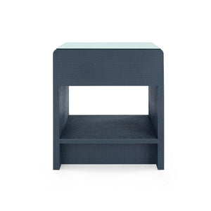 Benjamin Linen 1-Drawer Side Table with Glass Top, Blue Steel