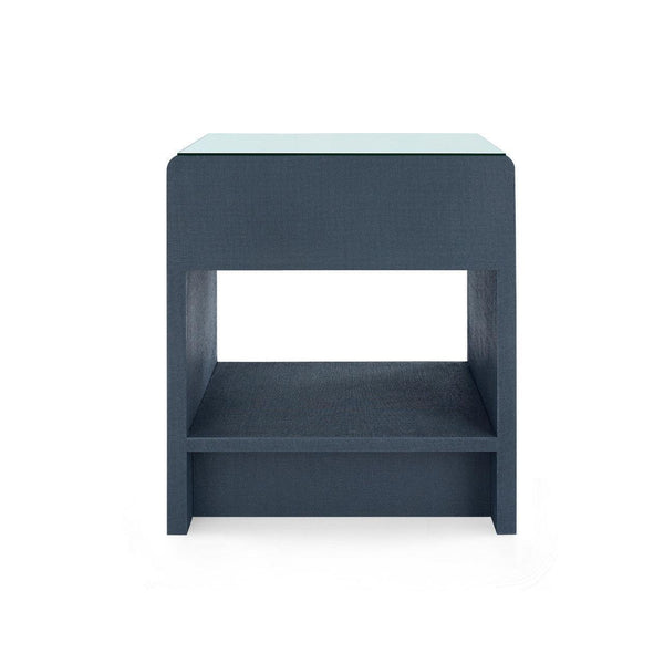 Benjamin Linen 1-Drawer Side Table with Glass Top, Blue Steel