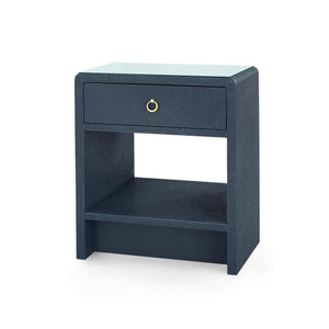 Benjamin Linen 1-Drawer Side Table with Glass Top, Blue Steel