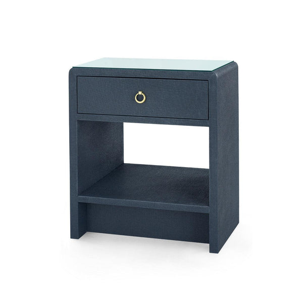 Benjamin Linen 1-Drawer Side Table with Glass Top, Blue Steel