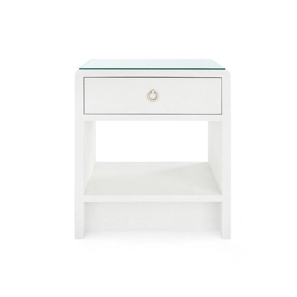 Benjamin Linen 1-Drawer Side Table with Glass Top, Chiffon White-Blue Hand Home