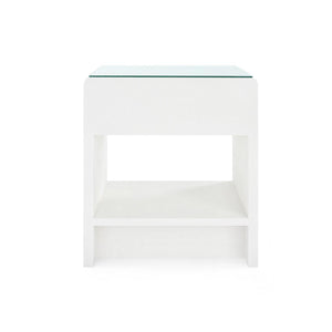 Benjamin Linen 1-Drawer Side Table with Glass Top, Chiffon White-Blue Hand Home