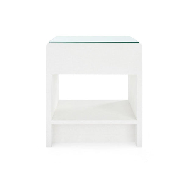 Benjamin Linen 1-Drawer Side Table with Glass Top, Chiffon White-Blue Hand Home