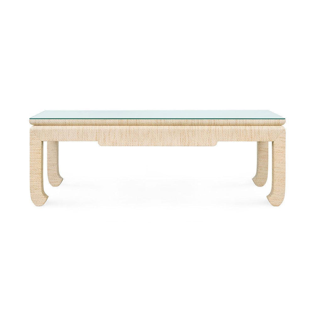 Bethany Coffee Table with Glass Top, Natural Twill-Blue Hand Home